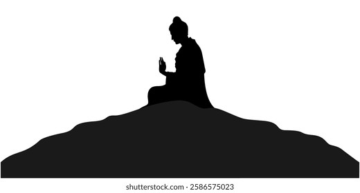 vector design of meditation buddha silhouette on stone, for vesak day