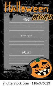 Vector design menu for Halloween. Halloween menu. Design of the menu for the party.