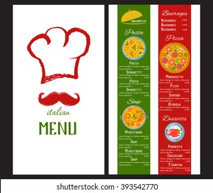 Vector design menu italian restaurant.  Food flyer.