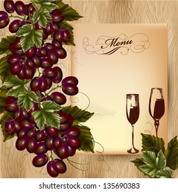 Vector design for menu restaurant with grapes and vine