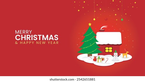 Vector design of a Merry Christmas and New Year greeting card with a red background, illustration of the merry Christmas season.