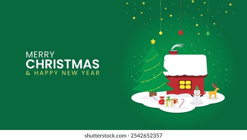 Vector design of a Merry Christmas and New Year greeting card with a green background, illustration of the merry Christmas season.