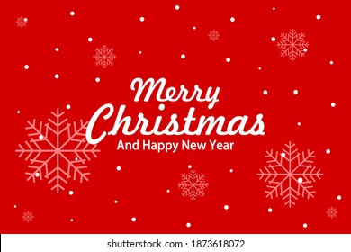 vector design for merry christmas in red color and snow. white christmas tree. used for banner templates, posters and Christmas vapor cards.
