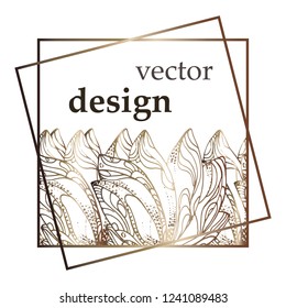 vector design with metal-colored hand-painted floral design and empty frames, packaging design, banner, poster, etc.,seamless pattern, isolated on white background