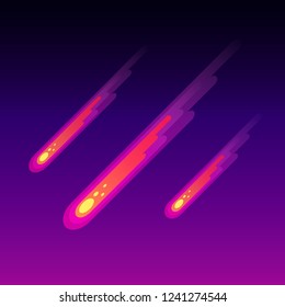 Vector design of meteorites falling down. Flat style for space design