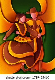 Vector design of Mexican Couple performing Jarabe Tapatio Dance of Mexico