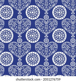 Vector design in Mexican flower style pattern with colors in blue and armed in continuous