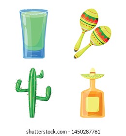 Vector design of Mexico and tequila icon. Set of Mexico and fiesta vector icon for stock.