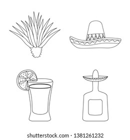 Vector design of Mexico and tequila sign. Collection of Mexico and fiesta stock vector illustration.