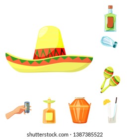 Vector design of Mexico and tequila symbol. Set of Mexico and fiesta stock symbol for web.