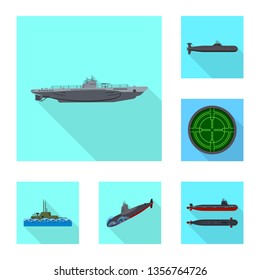 Vector design of military and nuclear logo. Set of military and ship vector icon for stock.