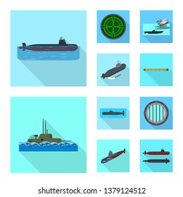 Vector design of military and nuclear logo. Set of military and ship vector icon for stock.