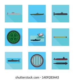 Vector design of military and nuclear logo. Set of military and ship vector icon for stock.