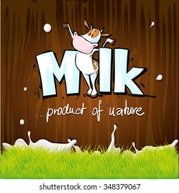 vector design with milk, cow, wood and grass