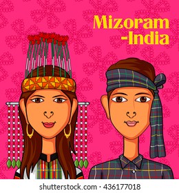 Vector design of Mizo Couple in traditional costume of Mizoram, India