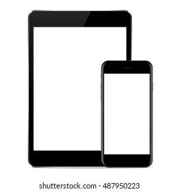 vector design, mock up phone and tablet black color on white background