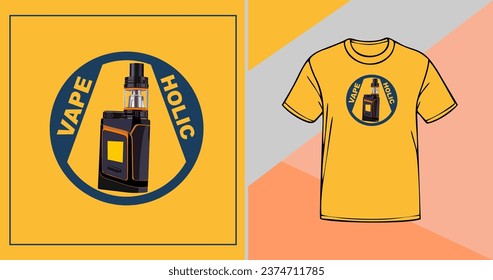 Vector Design of MOD Vape Holic Isolated With Yellow Background. T-Shirt Example Mockups. by Aprian777