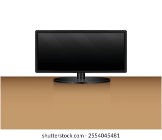 vector design of a modern black flat wide-screen TV placed on a brown table