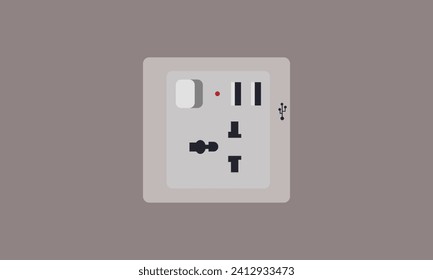 Diseño de vectores de enchufe de interruptor eléctrico moderno, puerto de carga usb e interruptor de luz