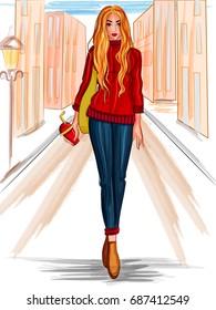 Vector design of modern stylish trendy woman fashionable model
