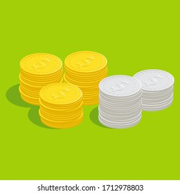 Vector design of money. Flat design style, Icon Vector. Payment system. Business concept, Coins money Sign isolated on green background