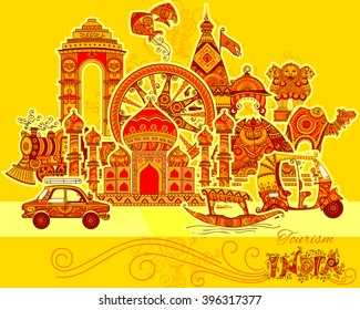 Vector design of monument and culture of India in Indian art style