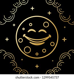 vector design moon smiling in the night, the line art style design
