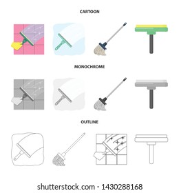 Vector design of mop and broom symbol. Set of mop and cleaner stock symbol for web.