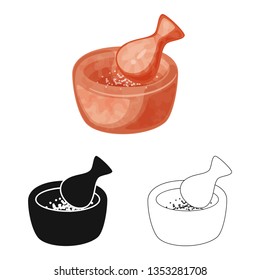 Vector design of mortar and seasoning symbol. Collection of mortar and salty stock symbol for web.