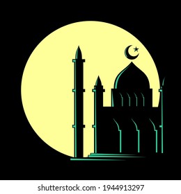 vector design of mosque and moon with blackbground