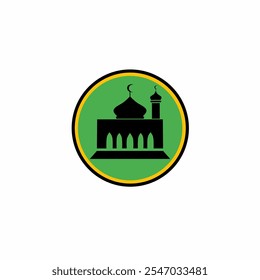 Vector design of mosque silhouette illustration icon in circle. Symbolizes Islamic faith, community and spirituality. Perfect for religious, cultural and educational projects.