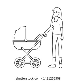 Vector design of mother  and pram symbol. Collection of mother  and mom stock vector illustration.