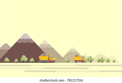 vector design with mountain and quarry truck. mining process