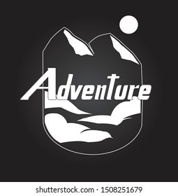 vector design of mountain scenery, black and white