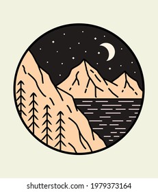 vector design of mountain scenery surrounded by cliffs and mountains