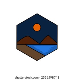 vector design of mountain and sea scenery with white background
