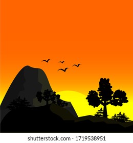 Vector design - mountain and tree silhouette