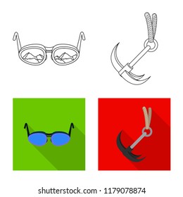 Vector design of mountaineering and peak icon. Collection of mountaineering and camp stock symbol for web.