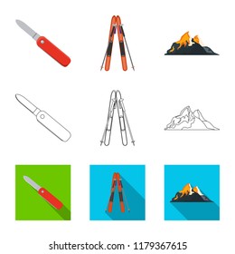 Vector design of mountaineering and peak icon. Collection of mountaineering and camp stock symbol for web.