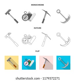 Vector design of mountaineering and peak icon. Collection of mountaineering and camp stock vector illustration.