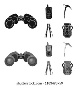 Vector design of mountaineering and peak icon. Collection of mountaineering and camp vector icon for stock.