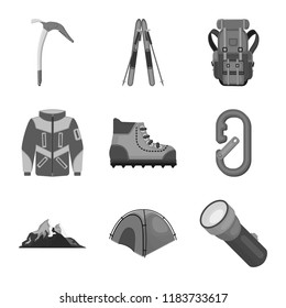 Vector design of mountaineering and peak icon. Set of mountaineering and camp vector icon for stock.