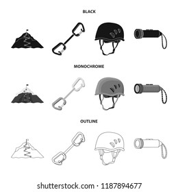 Vector design of mountaineering and peak icon. Collection of mountaineering and camp vector icon for stock.