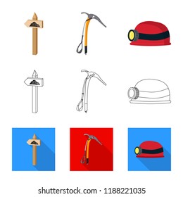Vector design of mountaineering and peak icon. Collection of mountaineering and camp vector icon for stock.
