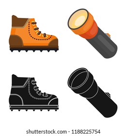 Vector design of mountaineering and peak icon. Set of mountaineering and camp vector icon for stock.