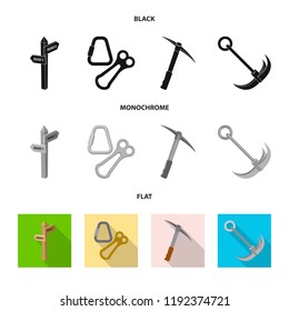 Vector design of mountaineering and peak icon. Set of mountaineering and camp stock symbol for web.