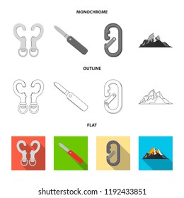 Vector design of mountaineering and peak icon. Set of mountaineering and camp stock vector illustration.