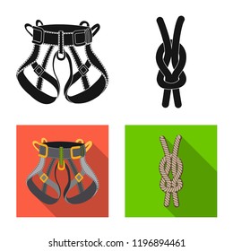 Vector design of mountaineering and peak icon. Set of mountaineering and camp stock symbol for web.