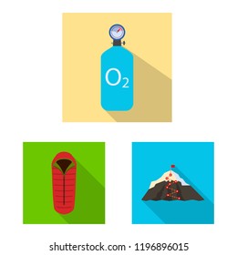 Vector design of mountaineering and peak icon. Collection of mountaineering and camp stock symbol for web.