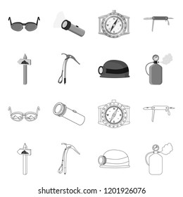 Vector design of mountaineering and peak icon. Set of mountaineering and camp stock symbol for web.